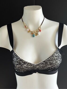 Blue Life Black Lace Bralette with Nude Underlay
